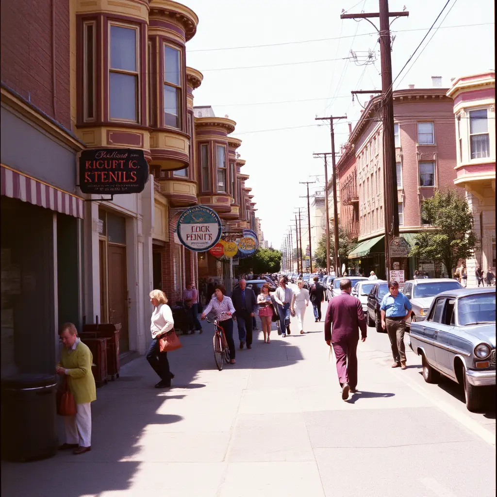 1970s Haight Ashbury street scene in San Francisco