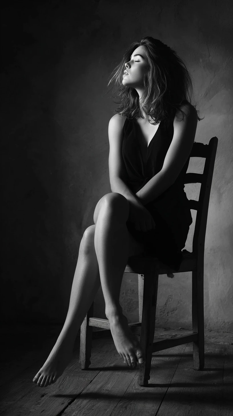 Ritratto fine art in bianco e nero di una donna seduta