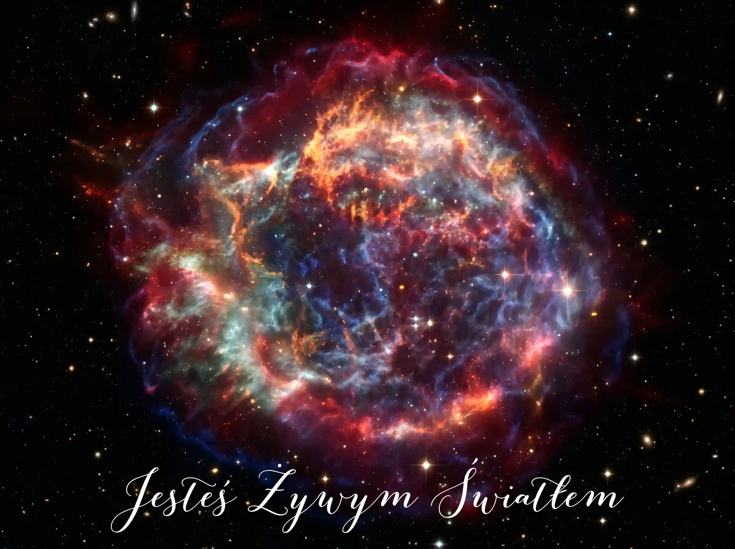 Supernova explosion with glowing plasma clouds in deep space