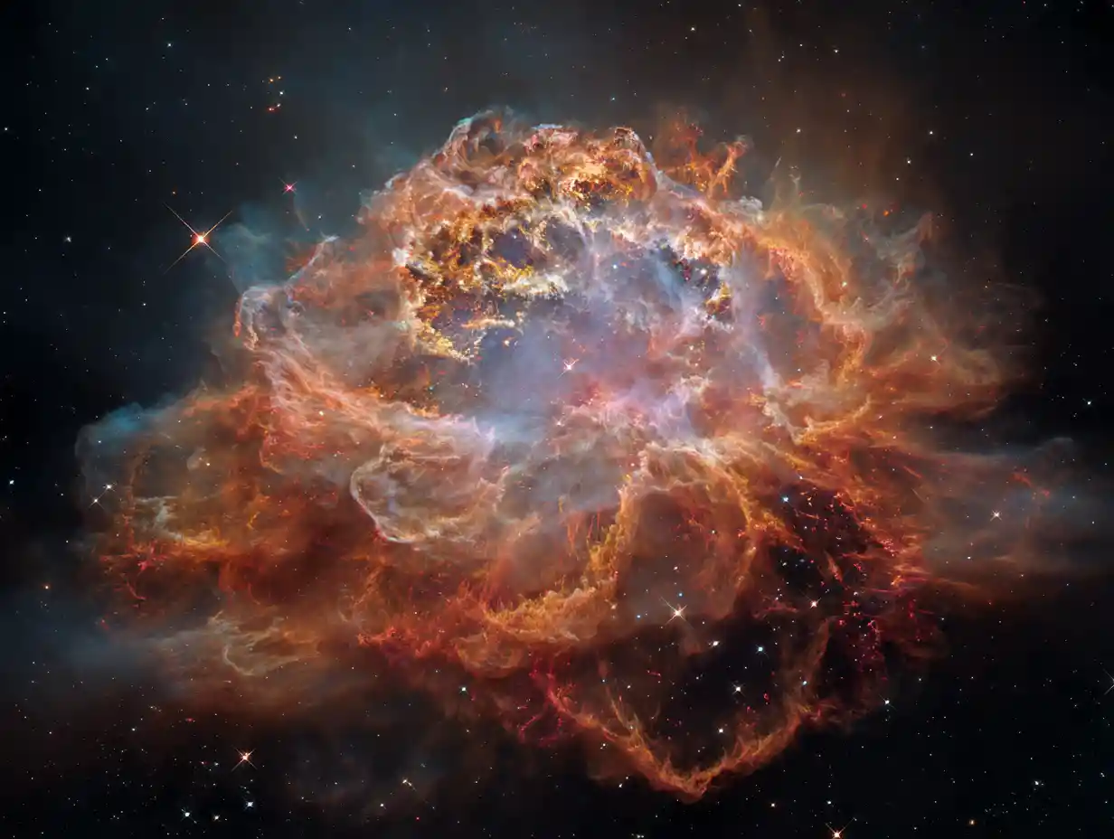 Supernova explosion with glowing plasma in deep space