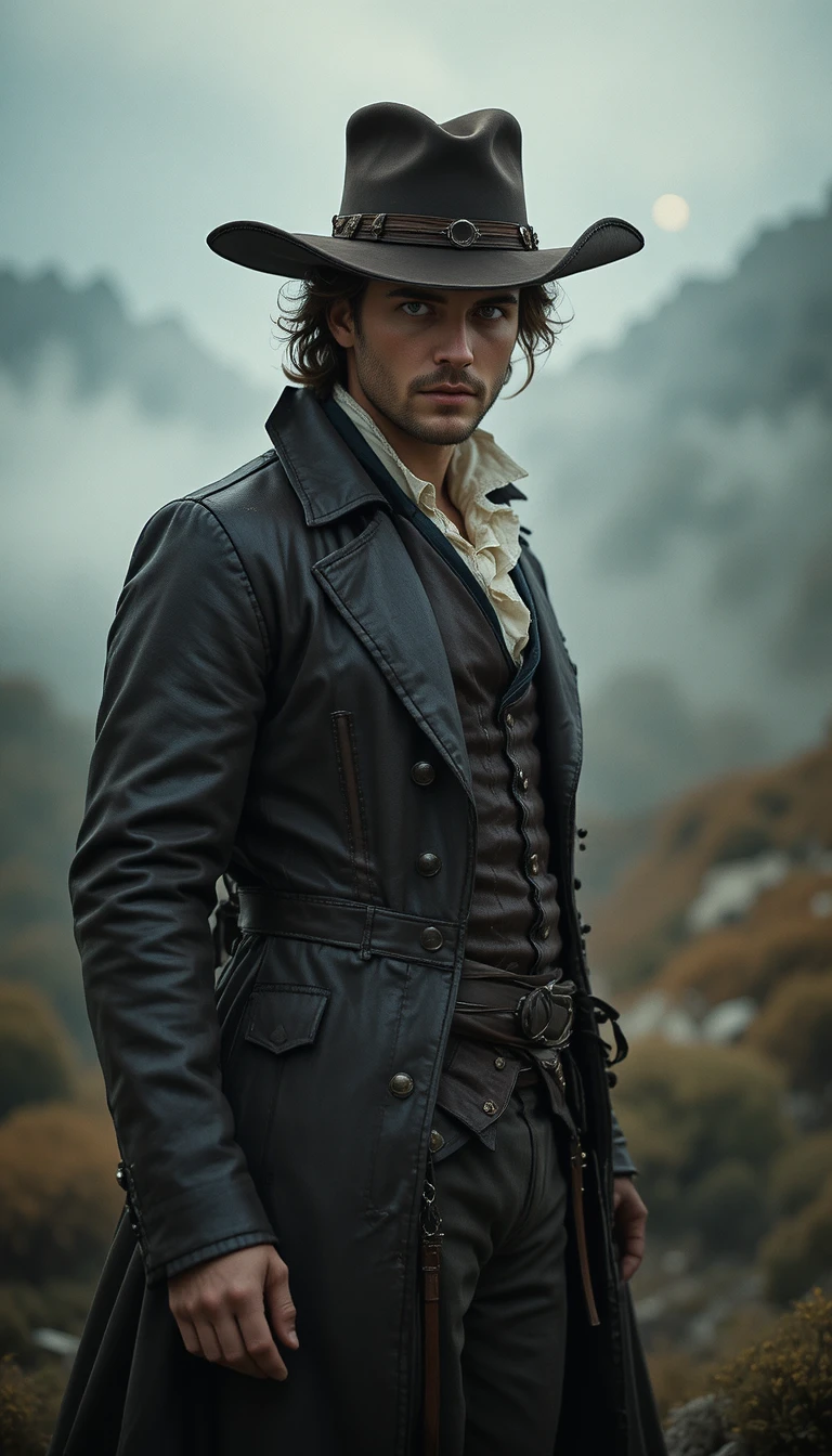 Highwayman In Leather Greatcoat Under Misty Moonlight