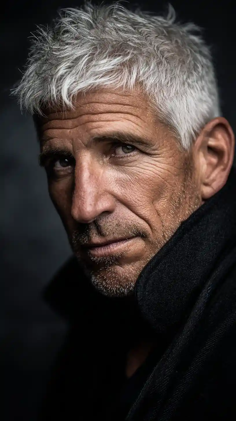 Close up portrait of an older man with intense gaze