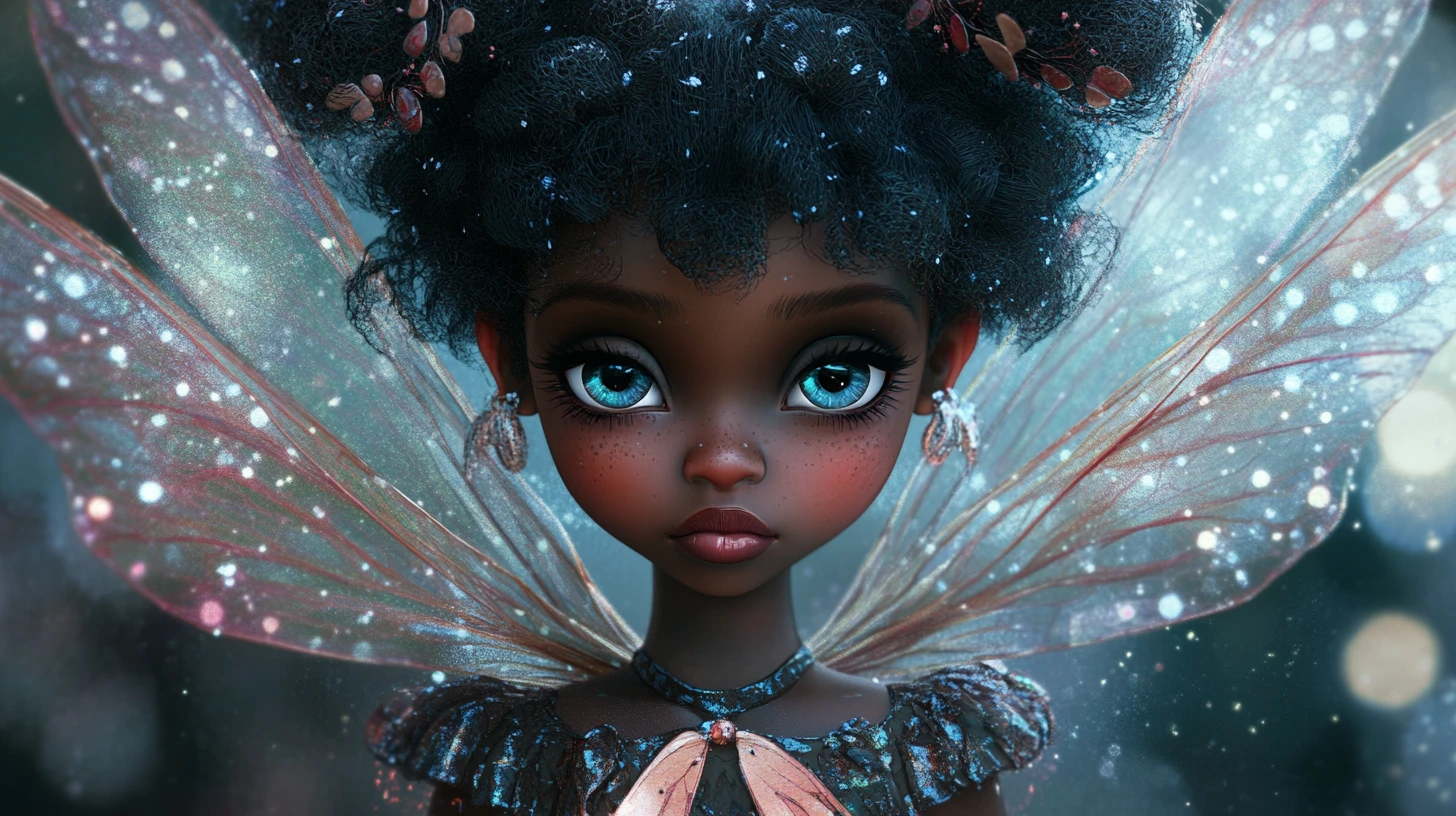 Poupée fée gothique fantaisiste aux grands yeux brillants