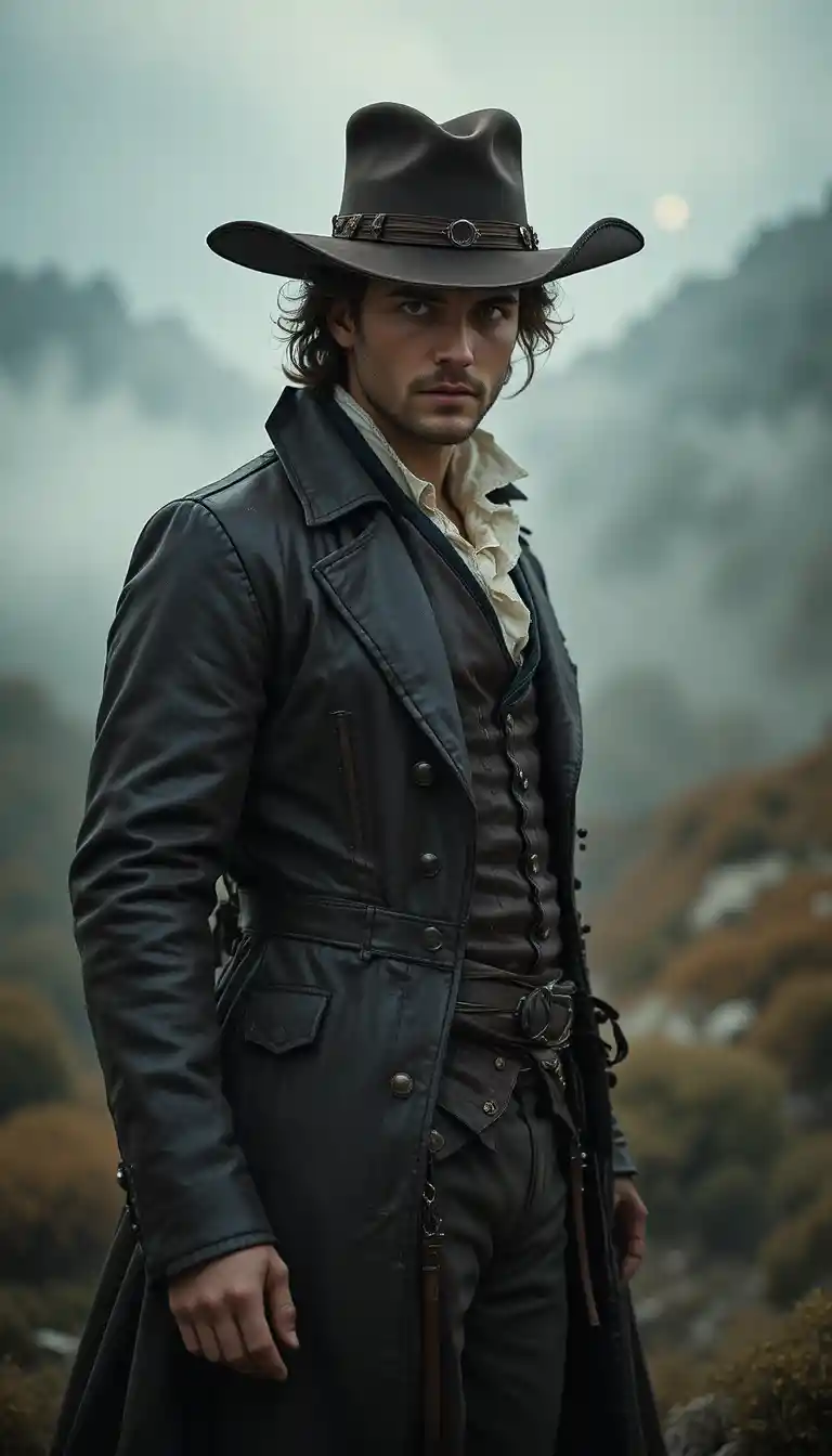 Highwayman In Leather Greatcoat Under Misty Moonlight