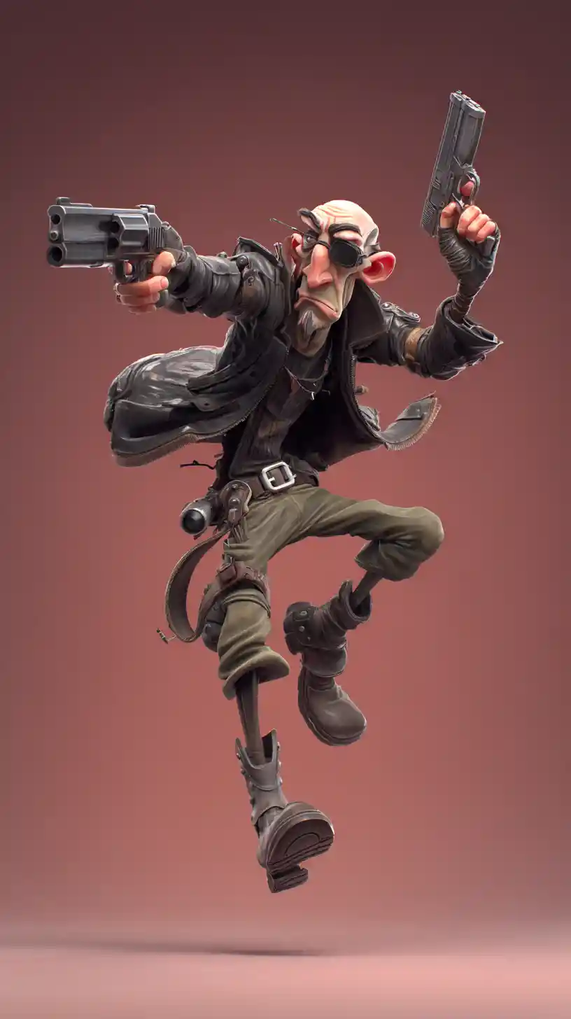 Cyborg warrior aiming a handgun in dynamic 3D style