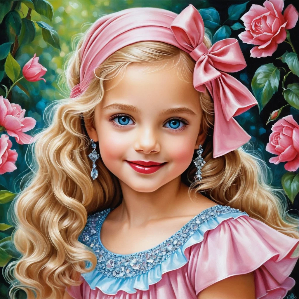 Smiling Blonde Girl In Sparkling Pink Dress Illustration