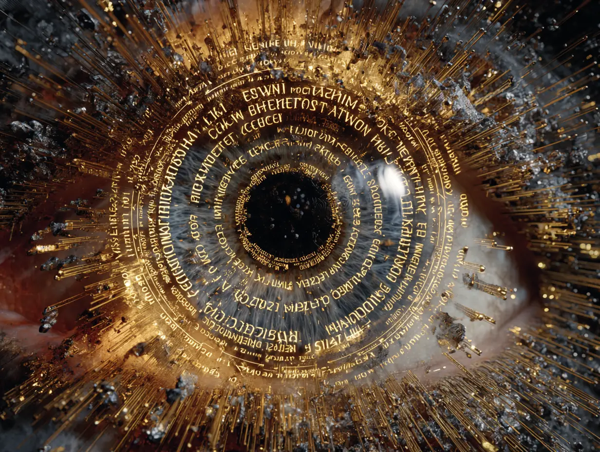 Burning eye of horus with exploding sacred geometry core