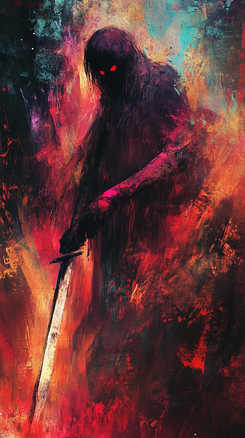 Masked warrior using a sword to break through a locked door