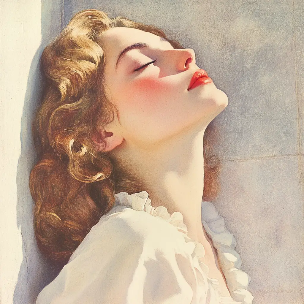 Mujer tomando el sol junto a una ventana en una ilustración suave y romántica