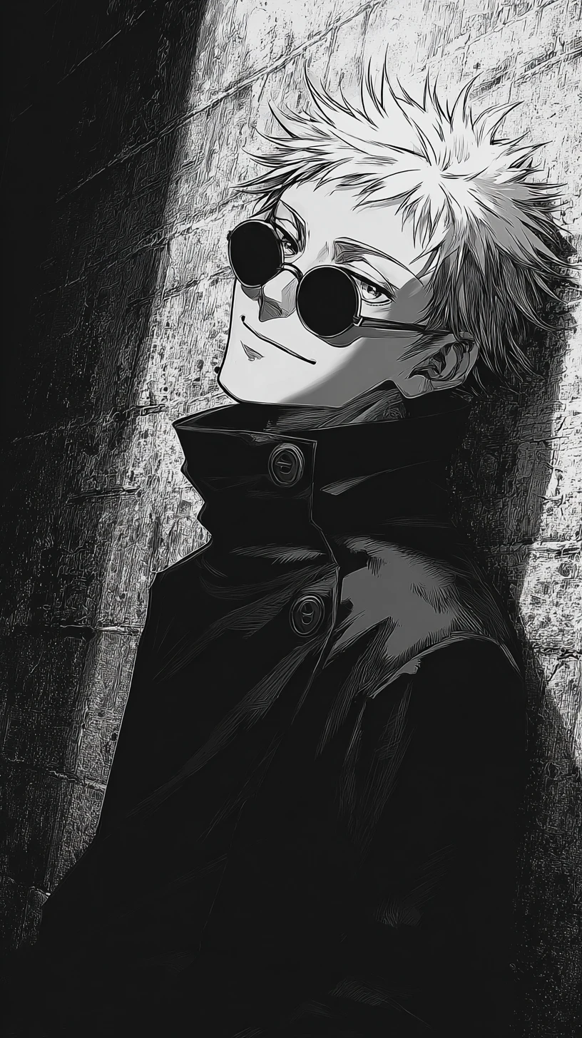 Cool anime man with sunglasses in monochrome portrait