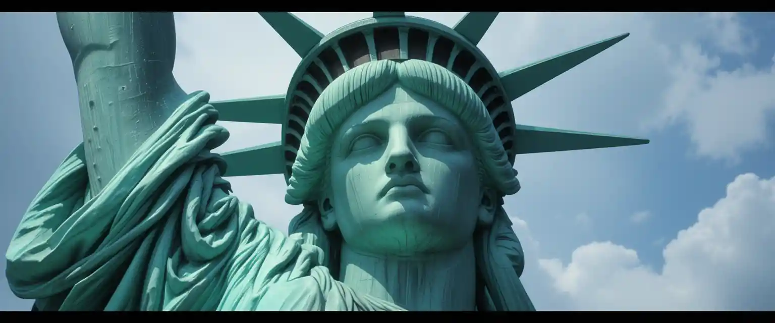 Wide angle city view from the Statue of Liberty