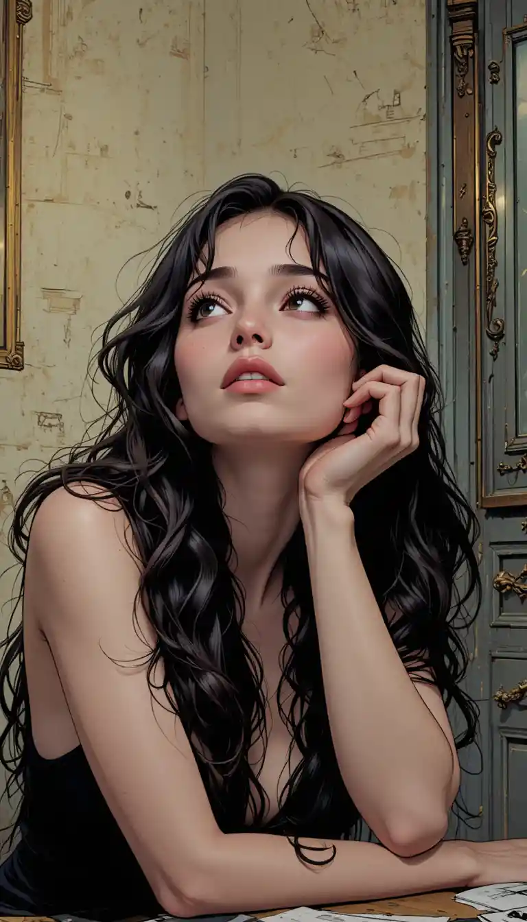 Thoughtful young woman resting her head on her hand