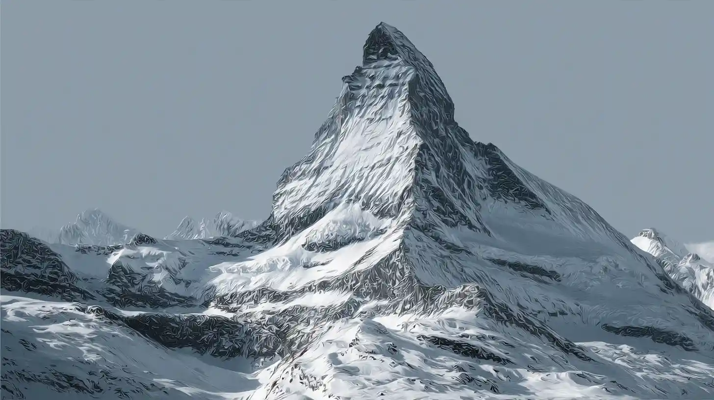 Distant view of zermatt mountain watched by two small aliens