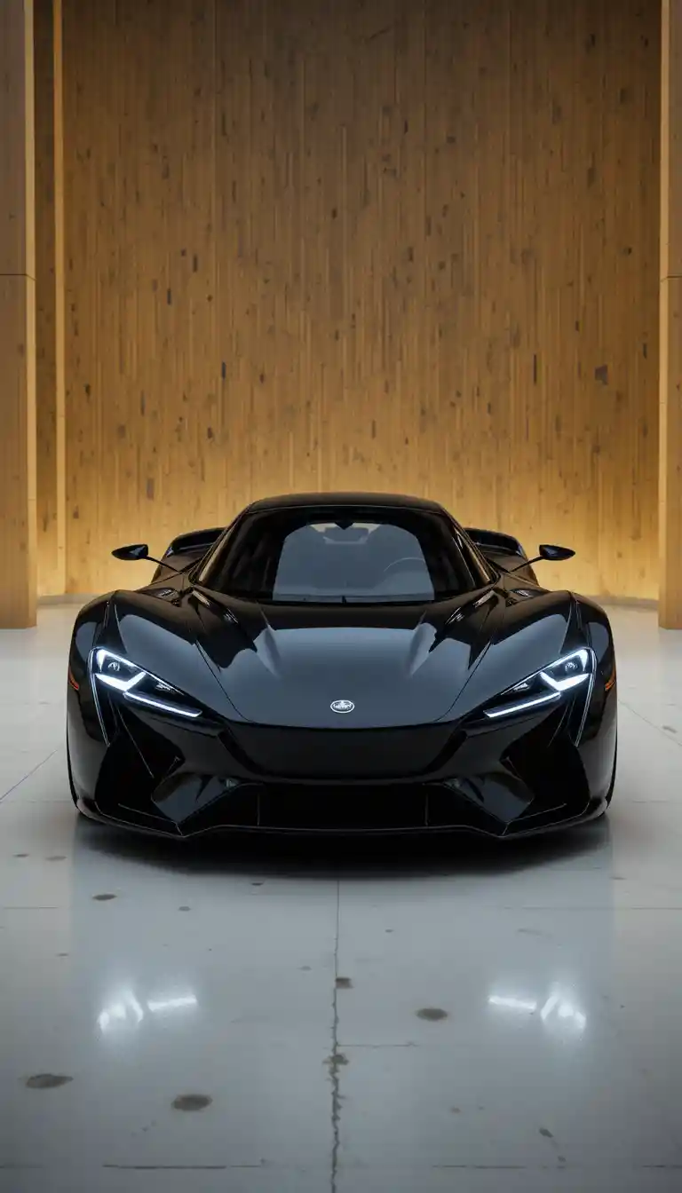 Futuristic black concept car with seamless organic body