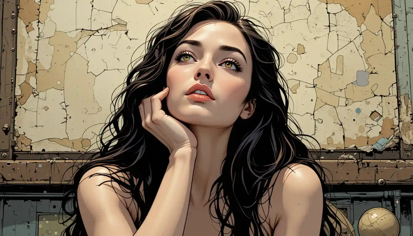 Young woman gazing upward in quiet introspective portrait