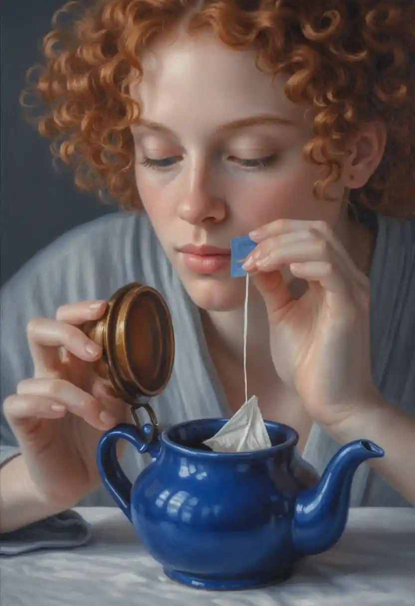 Young woman making tea in a serene close up portrait