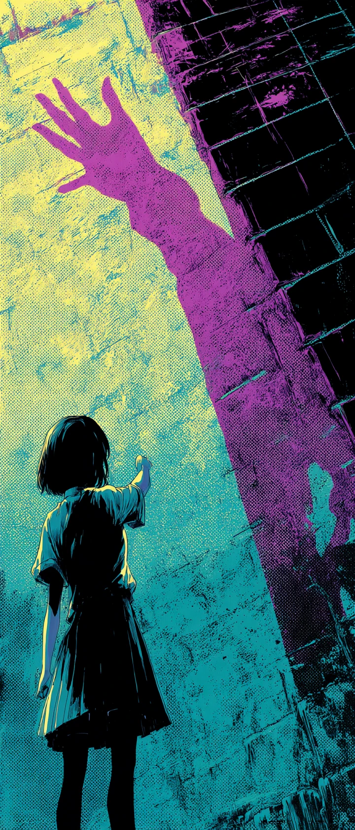 Anime girl arguing with her own glowing shadow
