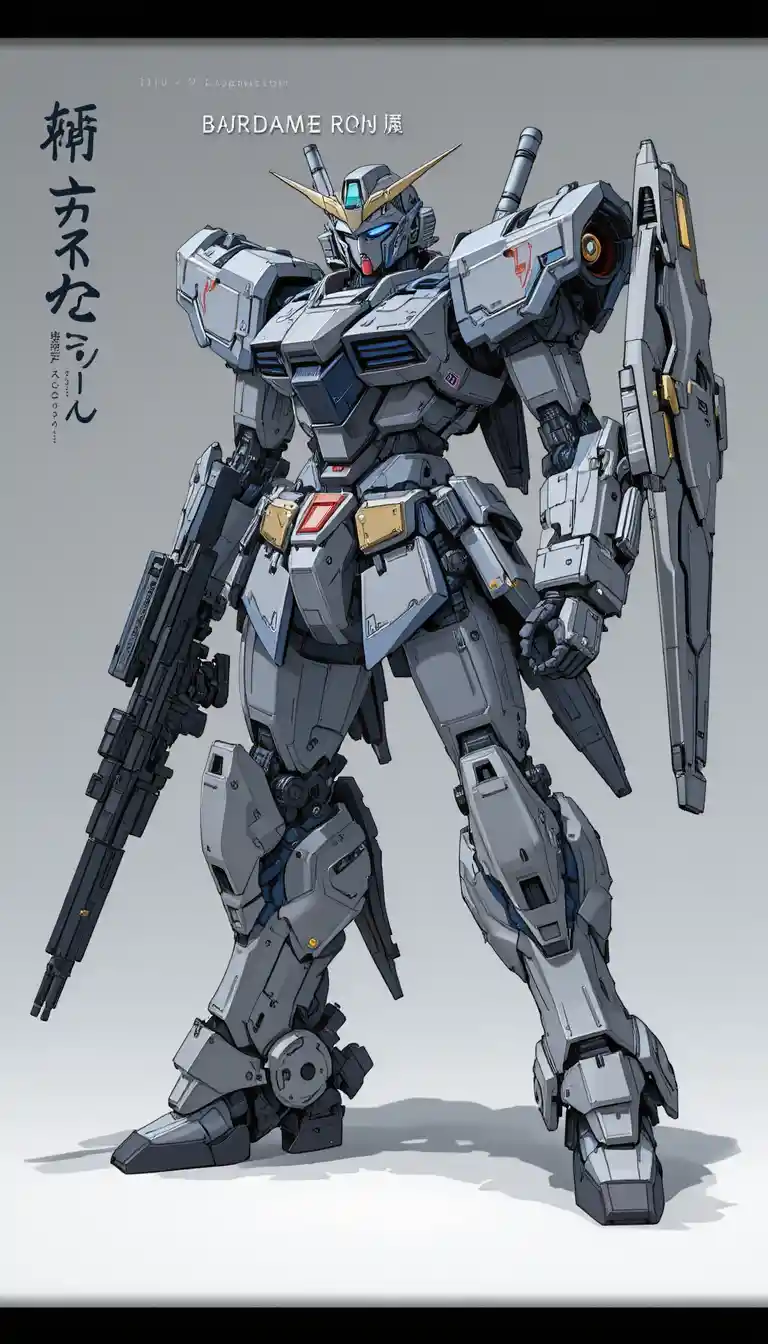 Futuristic humanoid mecha with rifle in dynamic full body pose