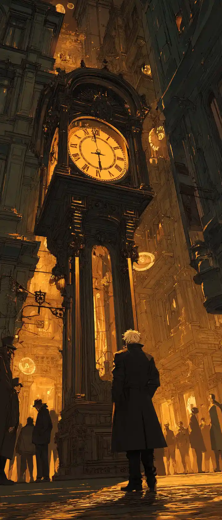 Anime-Dieb stiehlt Zeit von einer leuchtenden Stadtuhr