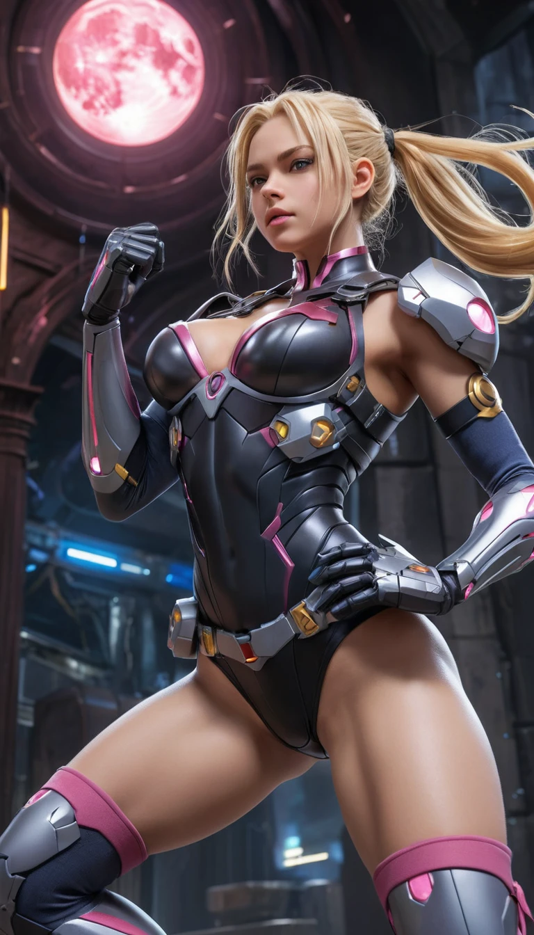 Anime cyborg thunder goddess in revealing armored suit