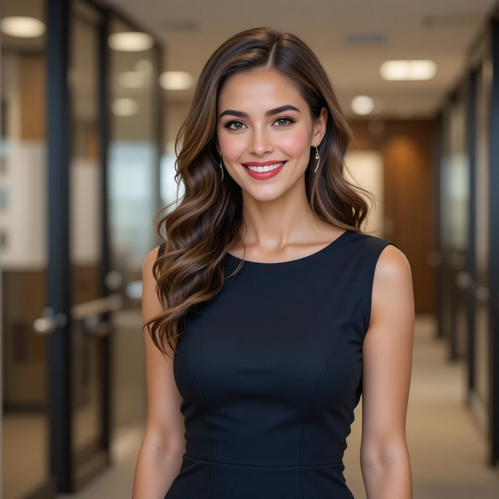 Smiling professional woman in corporate dress at the office