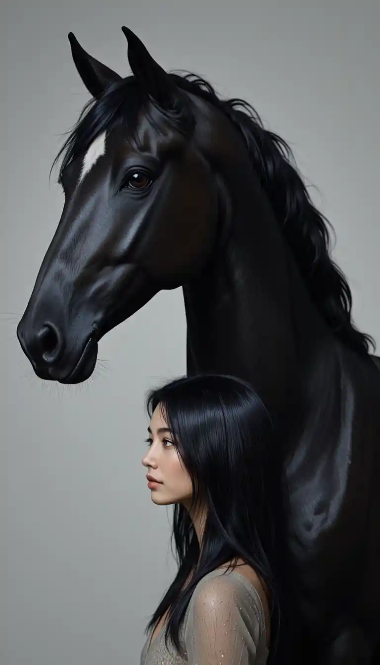 誇り高い黒いスペイン馬のクローズアップフィルムポートレート