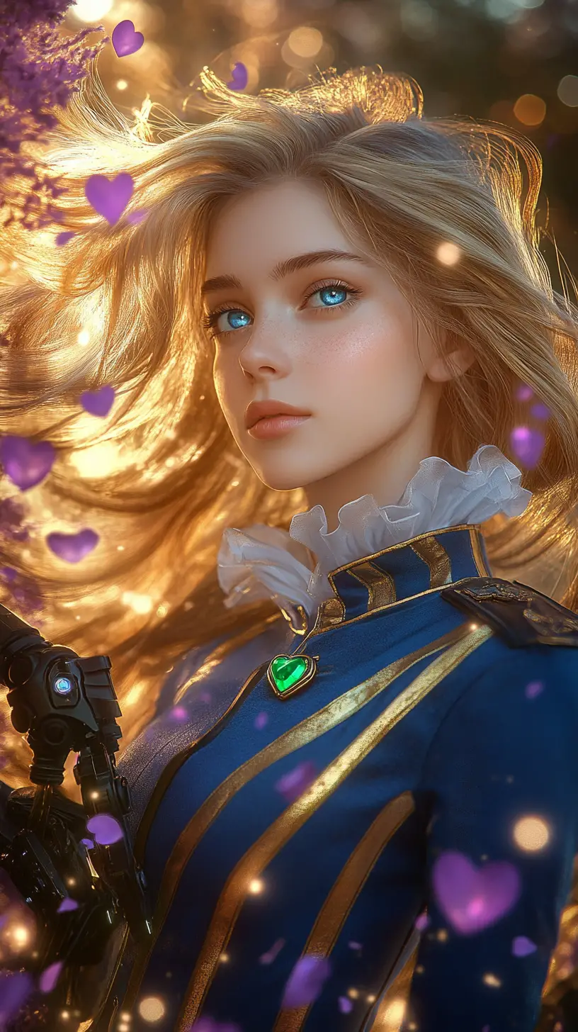 藍色制服的金髮少女與飄散花瓣