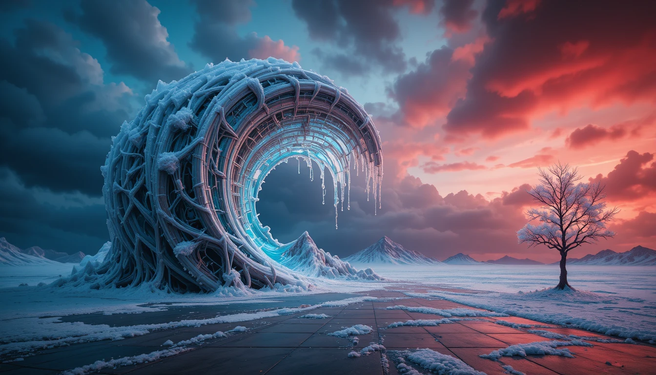 Futuristic Spiral Building Glowing Against A Twilight Sky