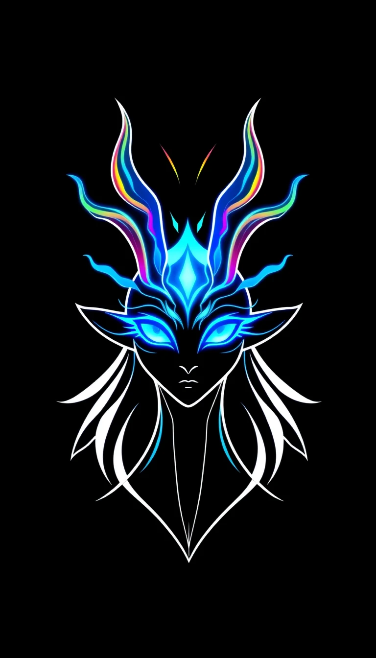 Minimalist glowing horned entity on black background