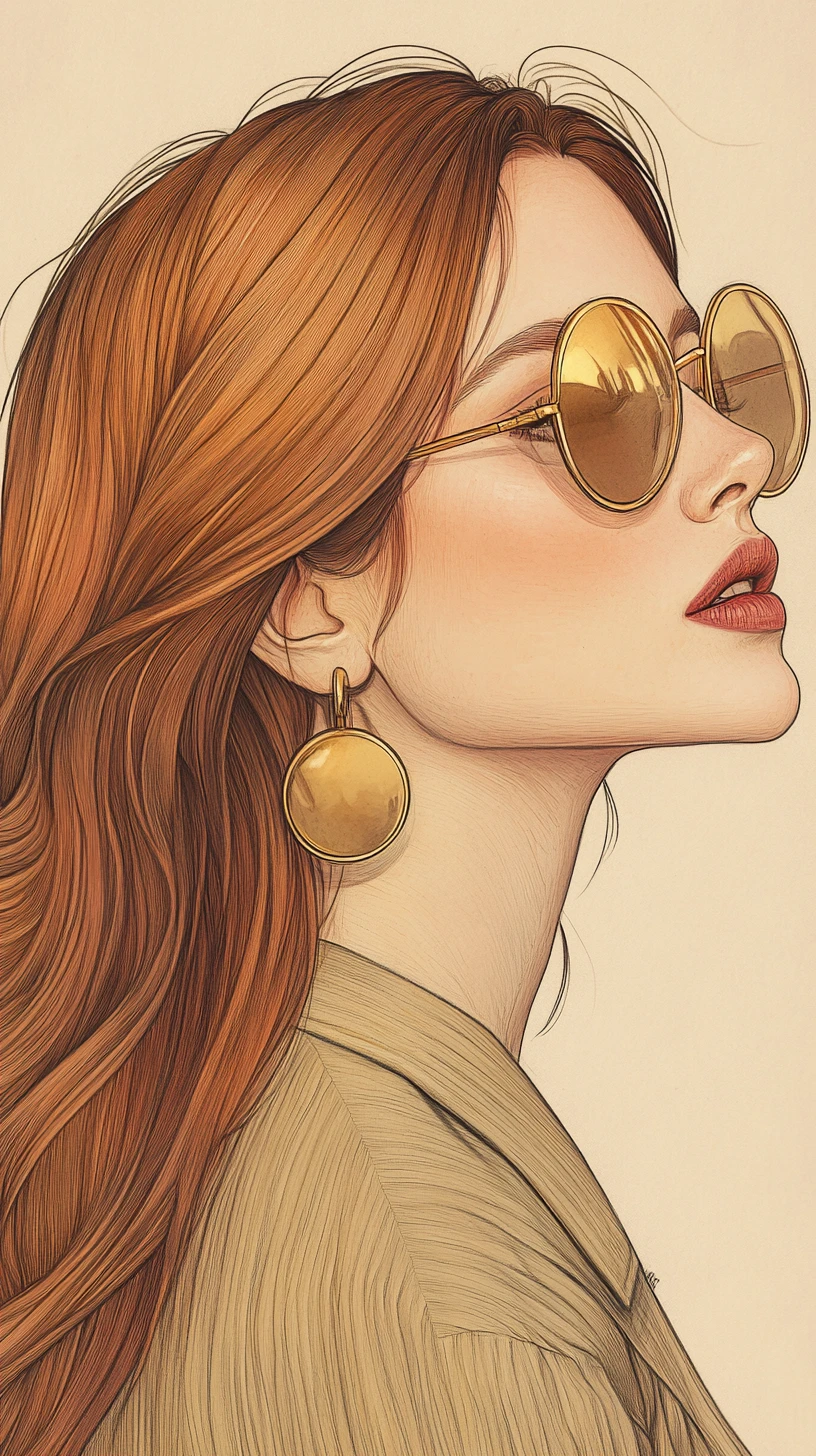 Elegant fashion illustration of woman in profile with gold details