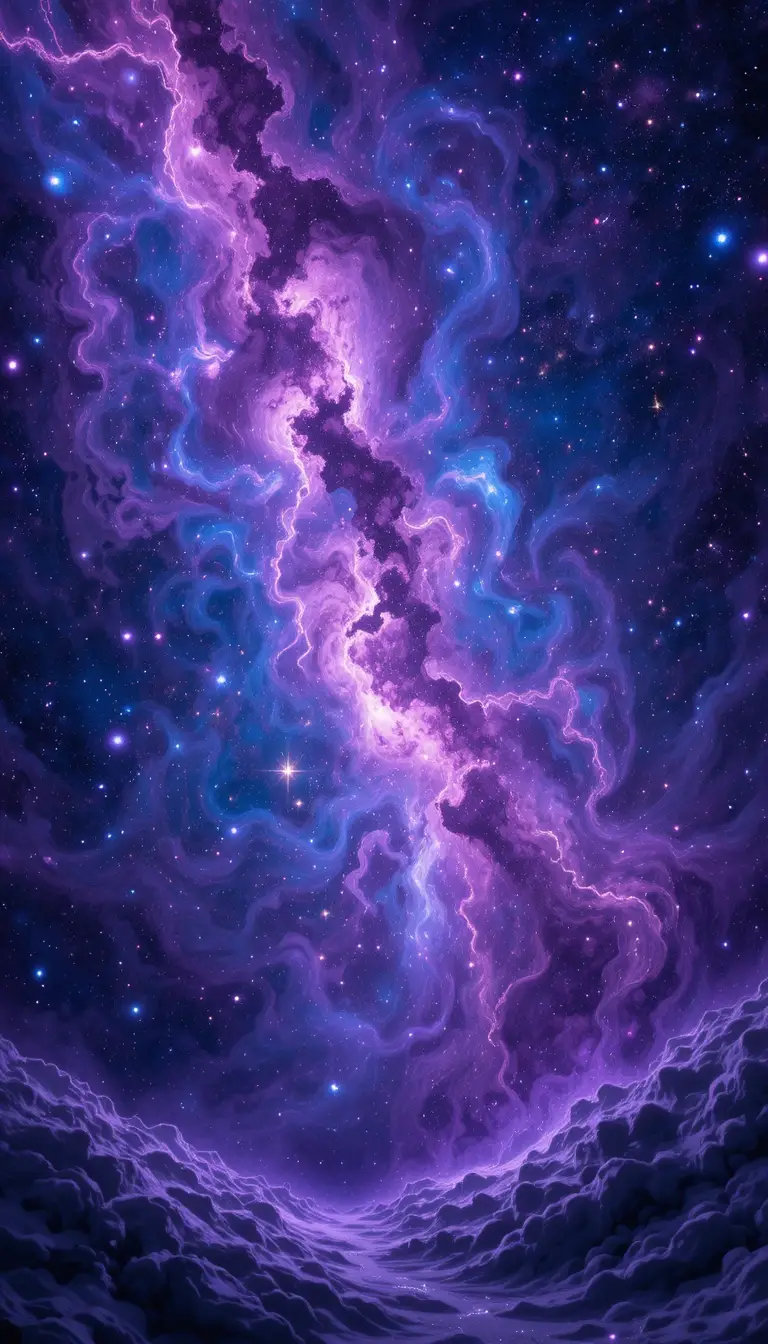 Cosmic landscape with swirling galaxies and luminous stars
