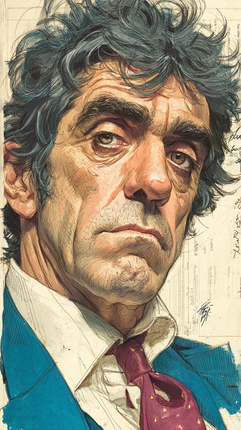 Expressive digital painting portrait of a serious man