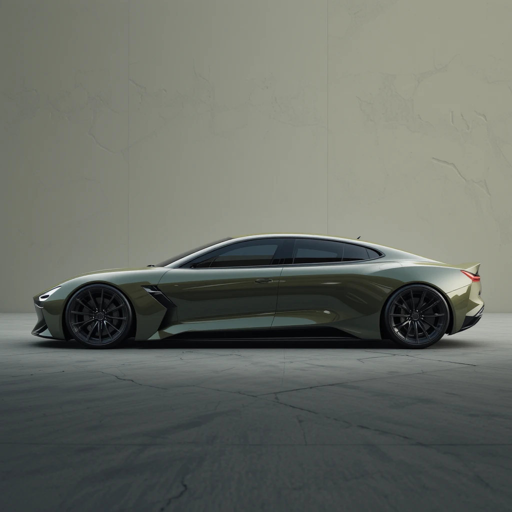 Futuristic concrete inspired sedan with sleek aerodynamic profile