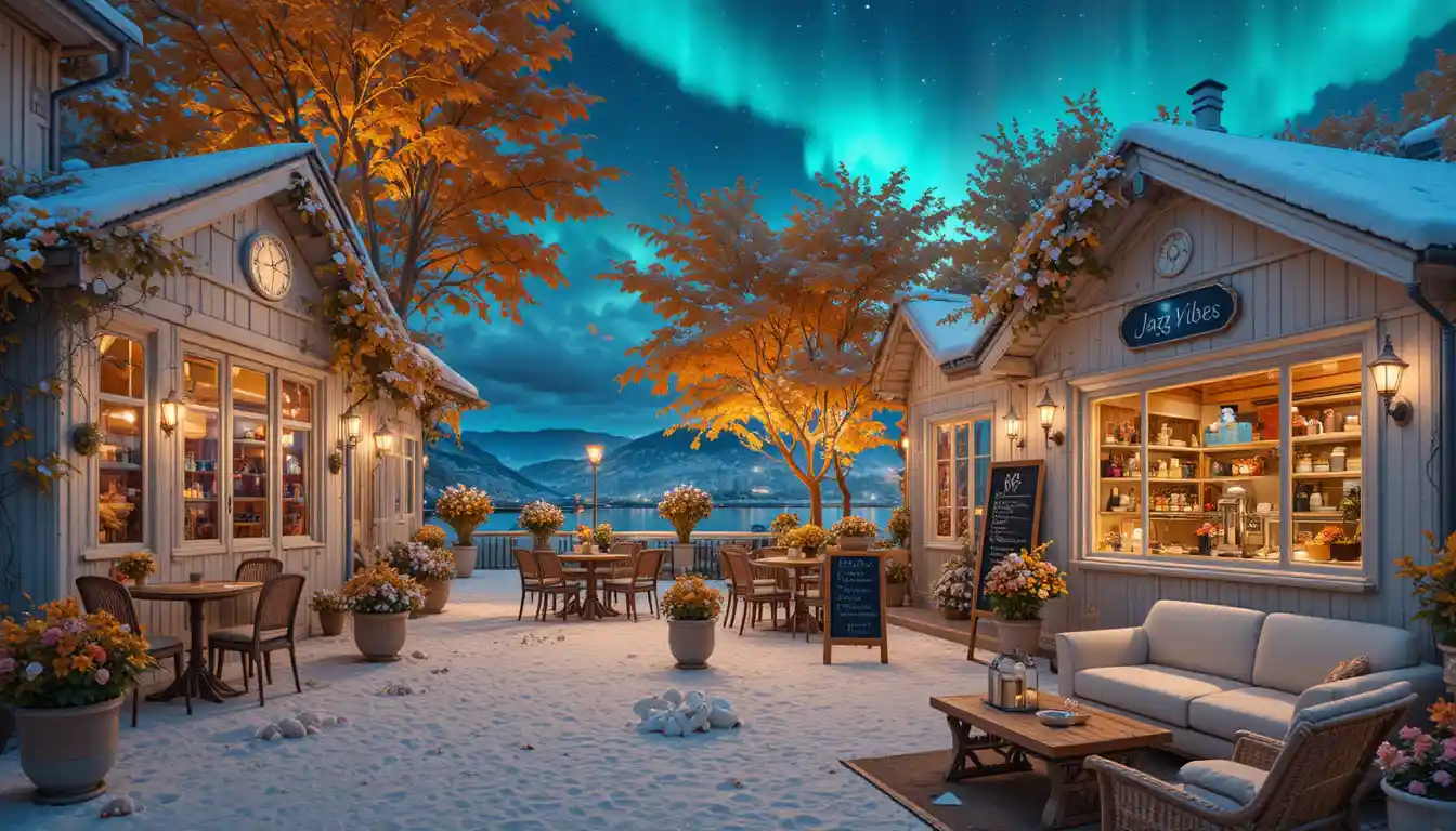 Aurora glowing above a pristine polar snowfield