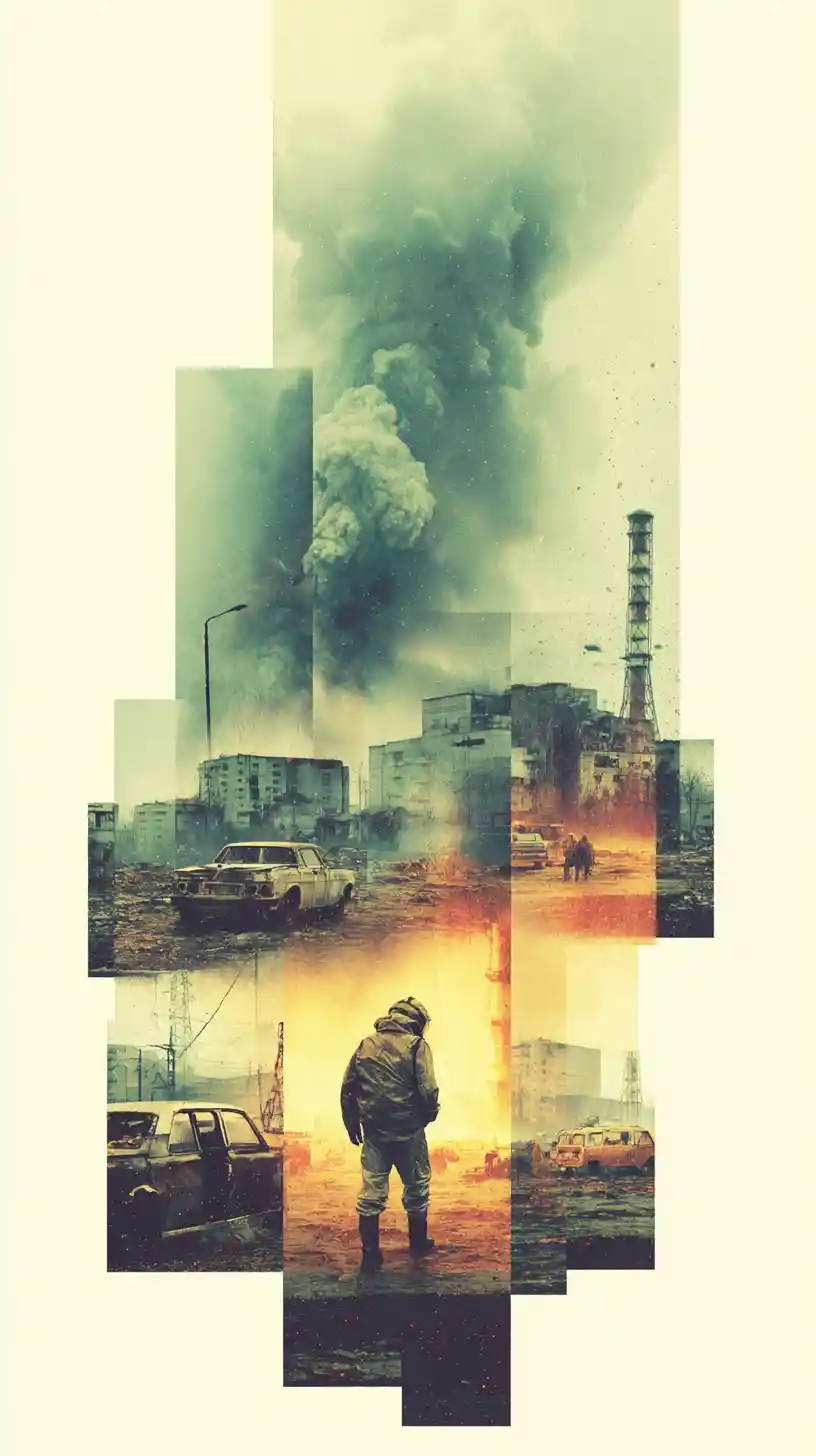 Ominous Chernobyl reactor ruins with lone hazmat figure