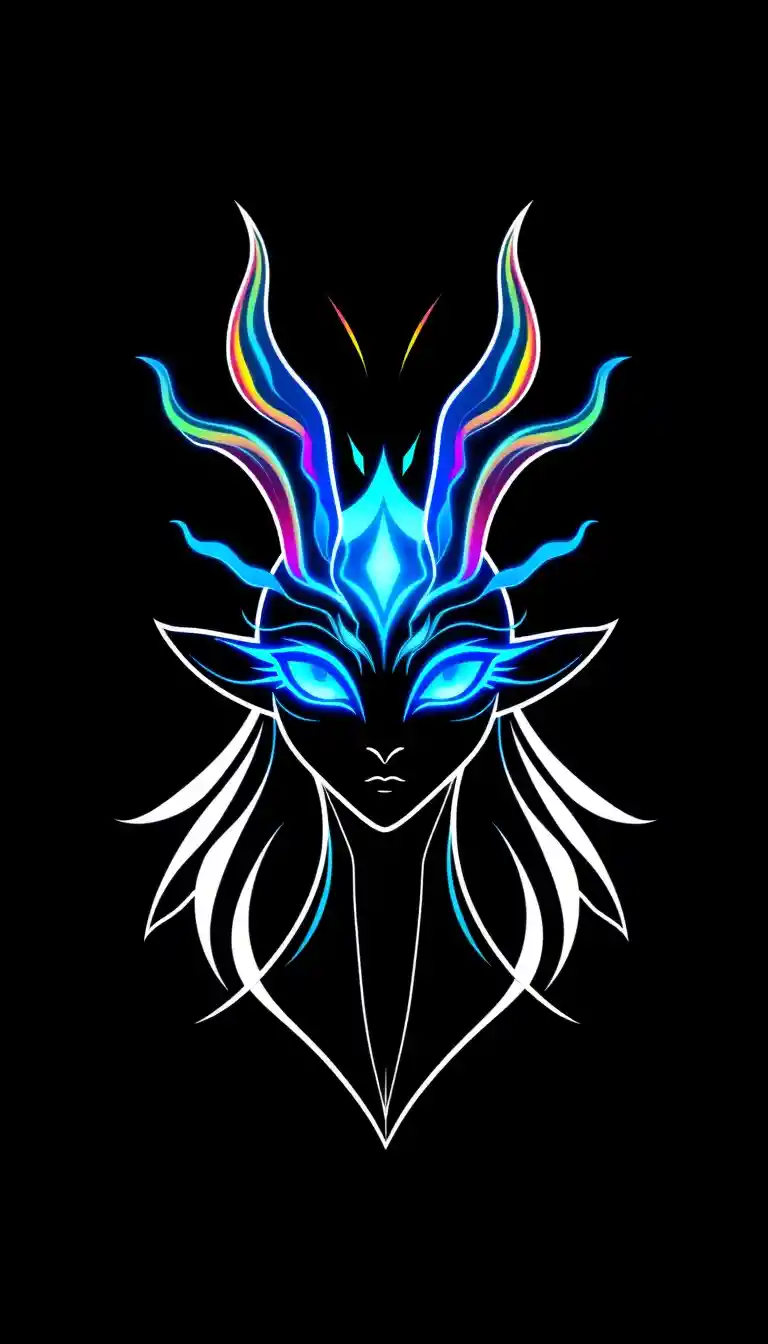 Minimalist glowing horned entity on black background