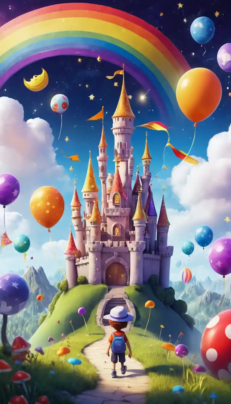 Little boy in a colorful magical fantasy world illustration