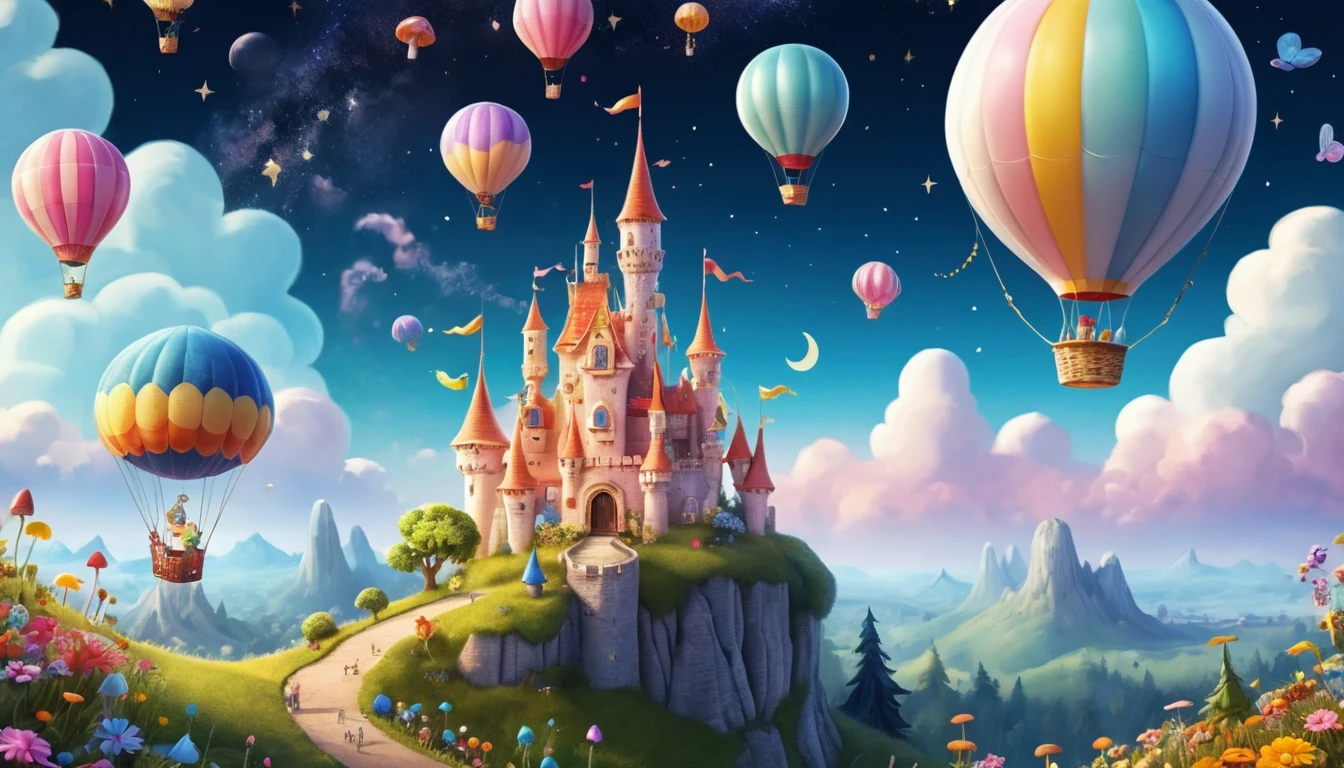 Smiling Moon Above A Colorful Enchanted Fantasy Castle