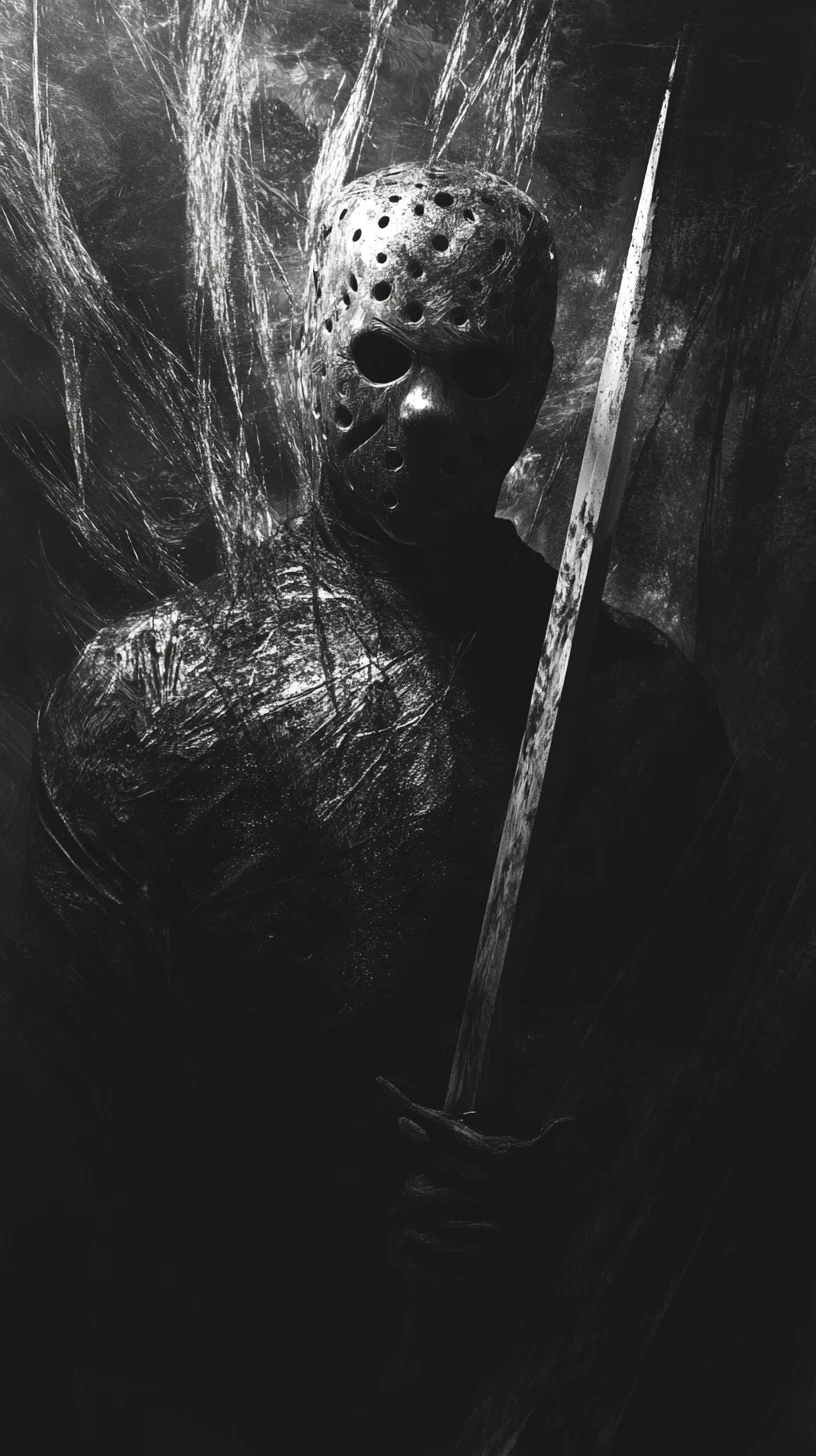 Masked warrior woman using a sword to break a locked door