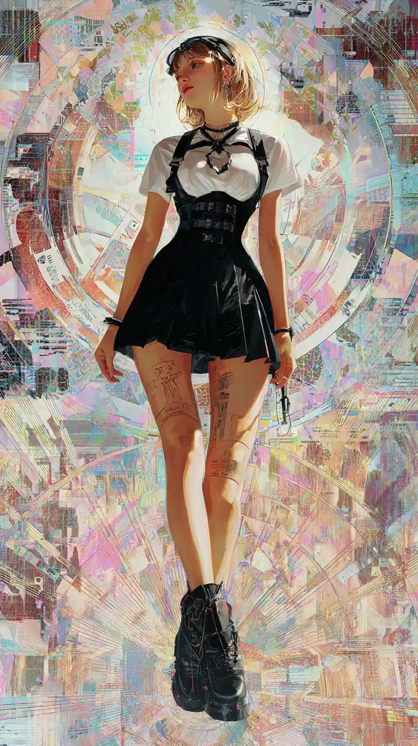 Femme futuriste dans un vortex surréaliste de lumière néon