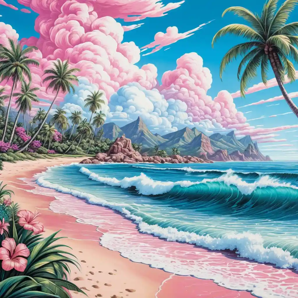 Tropical Ocean Waves And Palm Trees In Summer Illustration