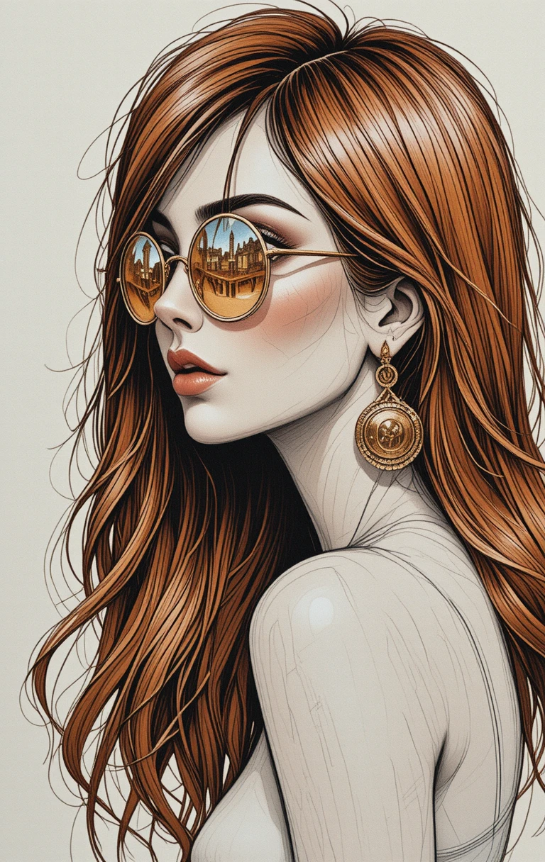Elegant fashion profile illustration of woman with sunglasses