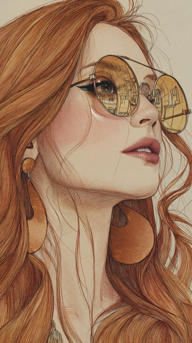 Elegant fashion illustration of a woman in profile with sunglasses