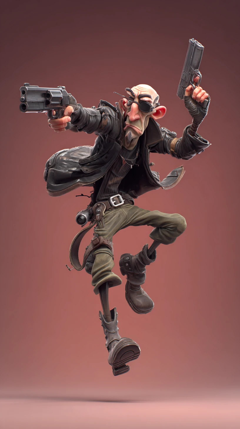 Cyborg warrior aiming a handgun in dynamic 3D style