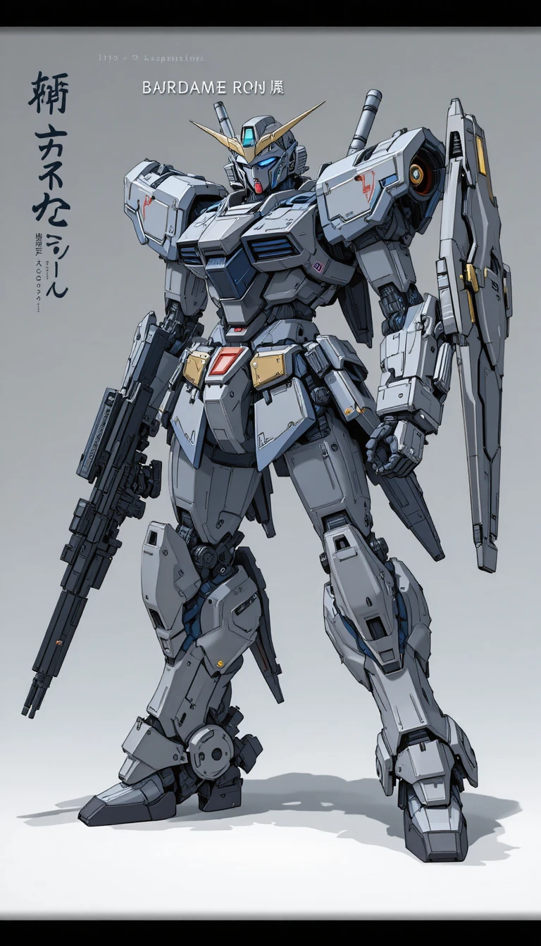 Futuristic humanoid mecha with rifle in dynamic full body pose