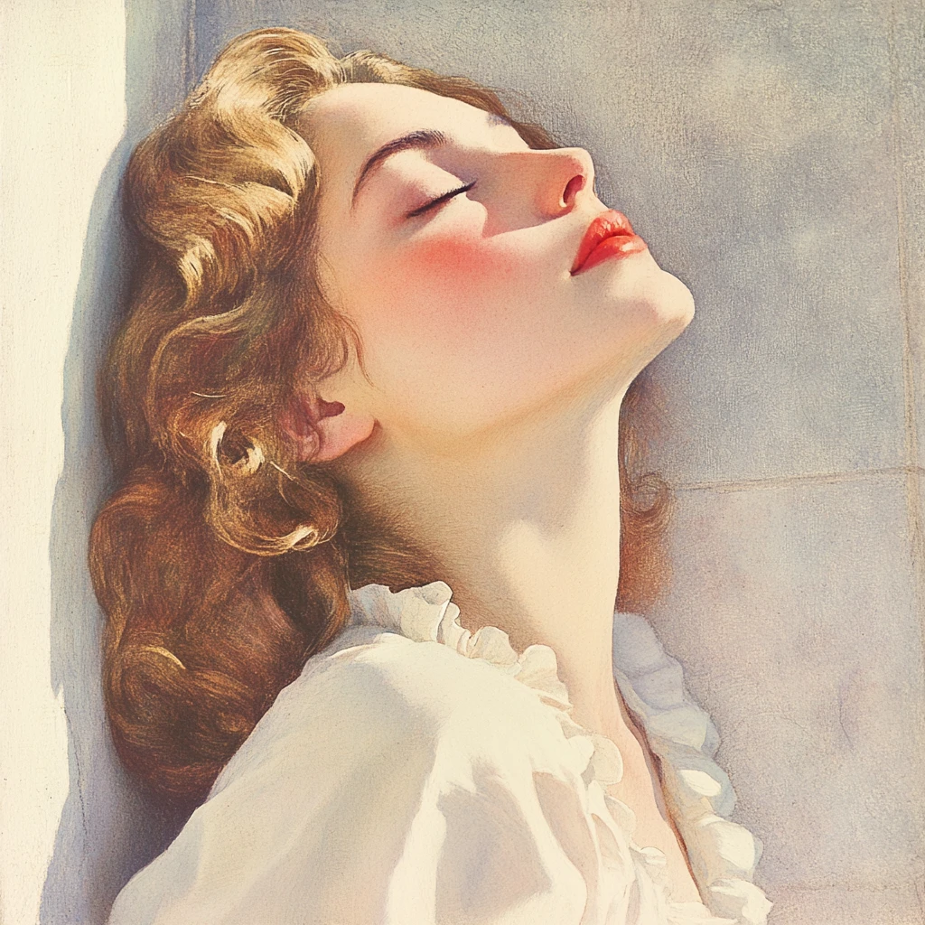 Woman sunbathing by a window in a soft romantic illustration