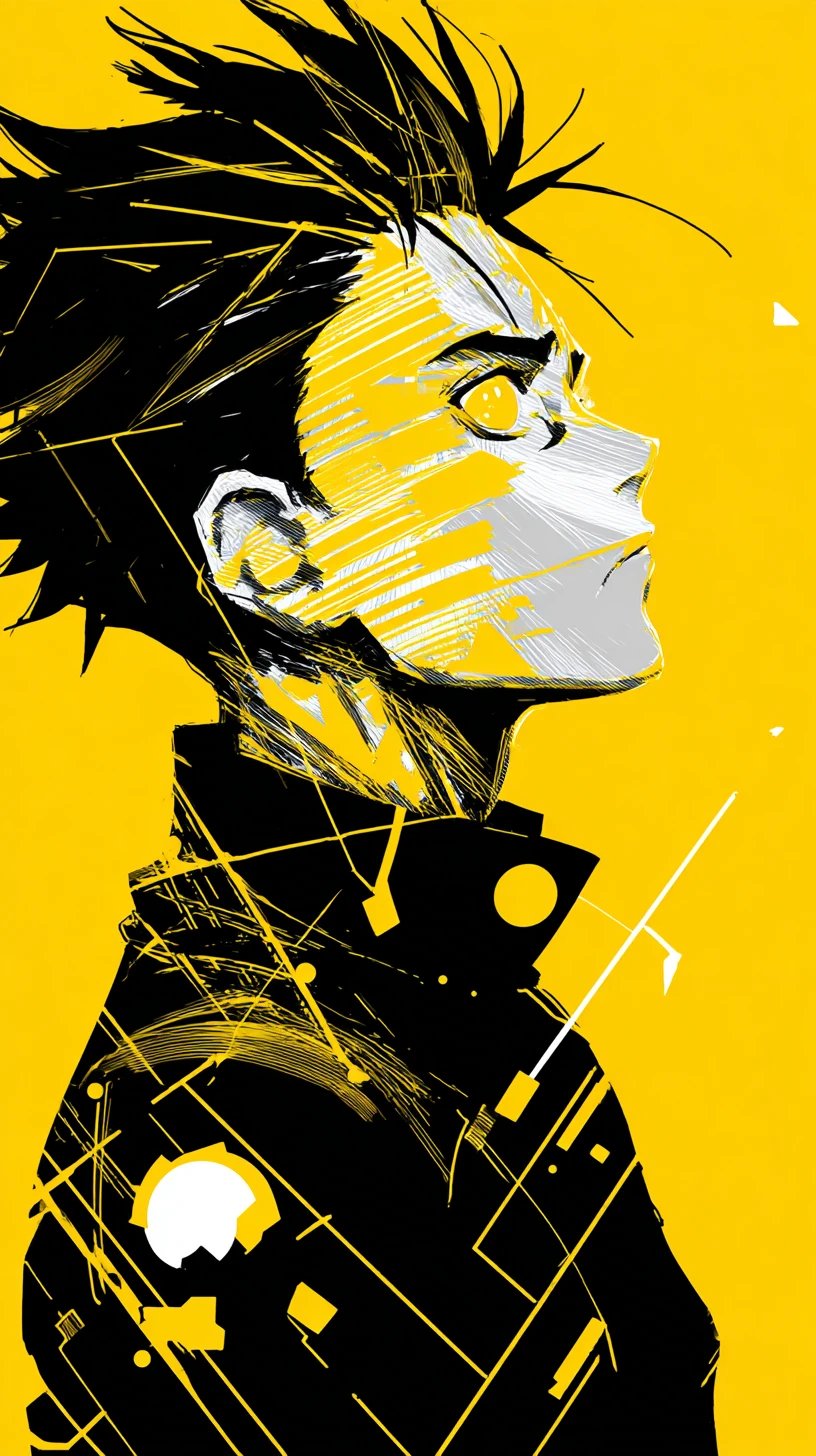 Stylized anime man silhouette with sharp yellow spiky hair