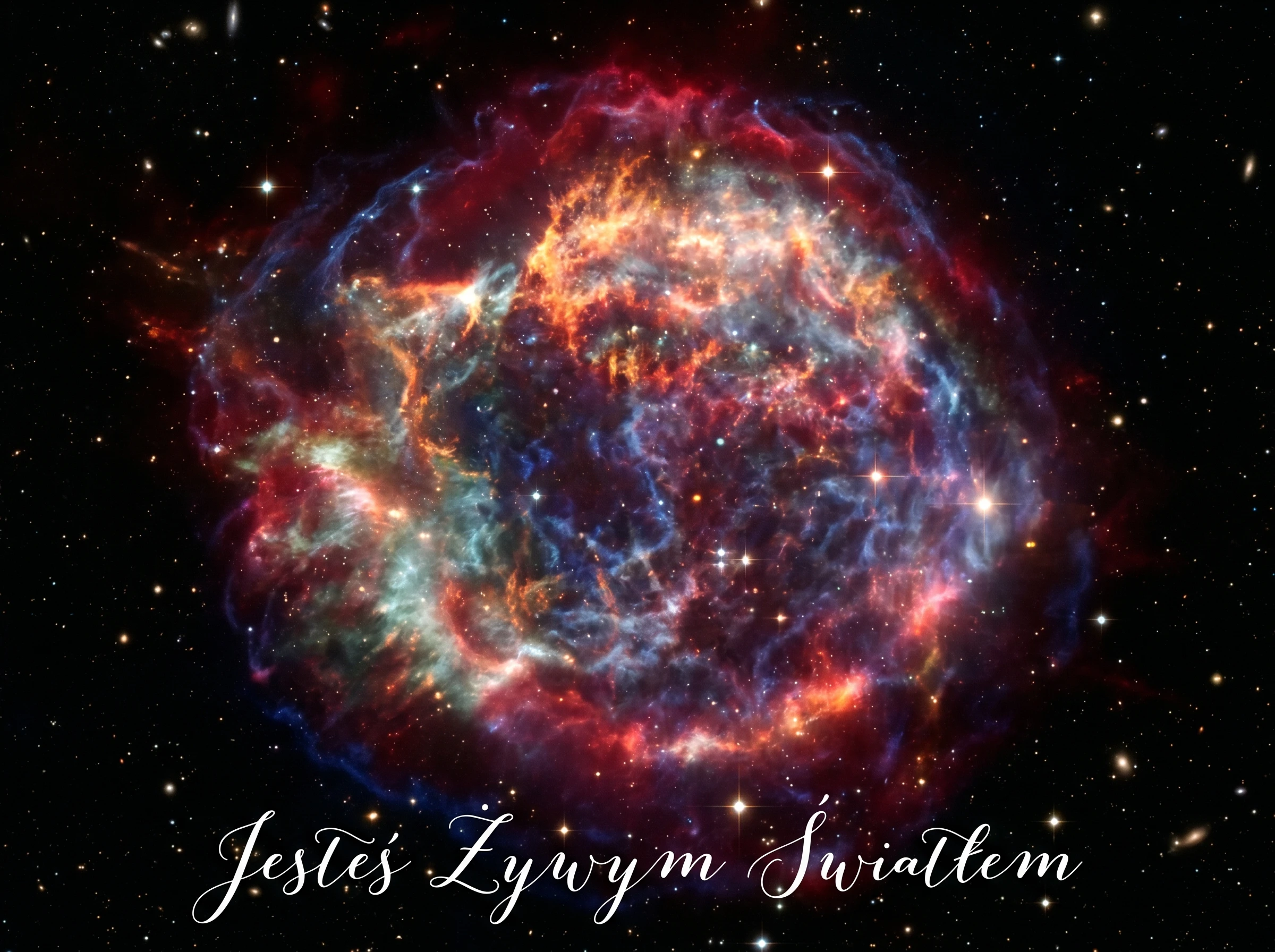 Supernova explosion with glowing plasma clouds in deep space