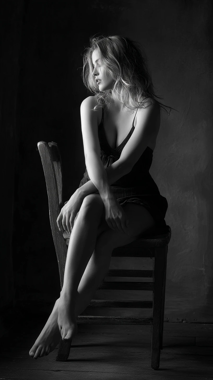Ritratto fine art in bianco e nero di una donna seduta