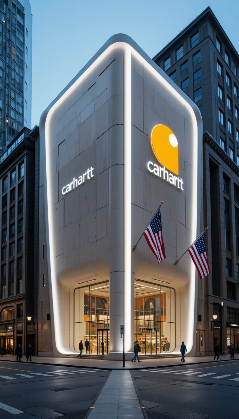 Futuristic flagship store with illuminated modern architecture